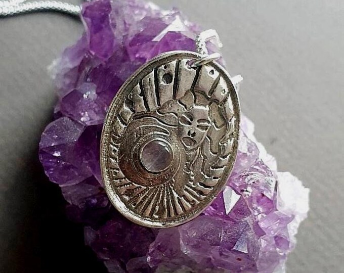 Goddess Aphrodite silver pendant with Rose Quartz