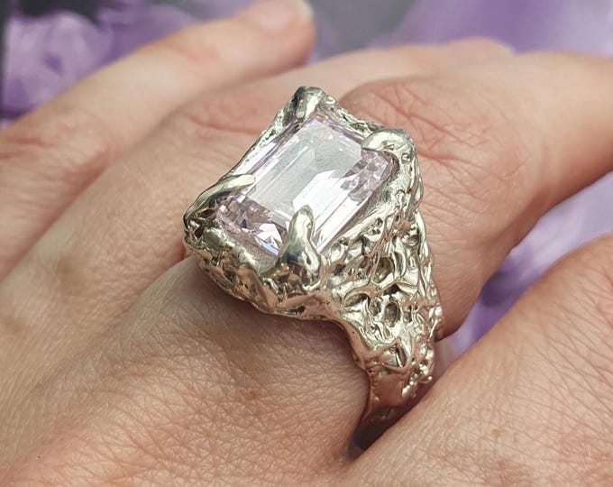 Heavy Signet Ring with Pink Cubic Zirconia