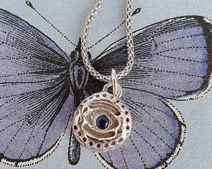 Tiny Blue Sapphire Evil Eye Pendant