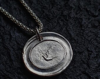 Antique wax seal Bird necklace