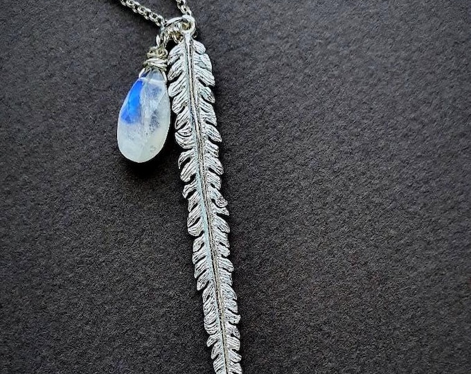 Rainbow Moonstone and Fern necklace