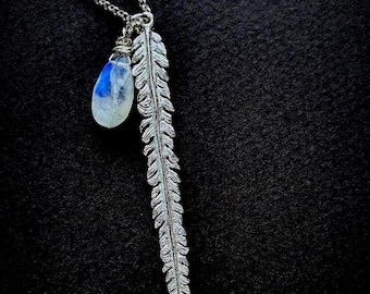 Rainbow Moonstone and Fern Pendant