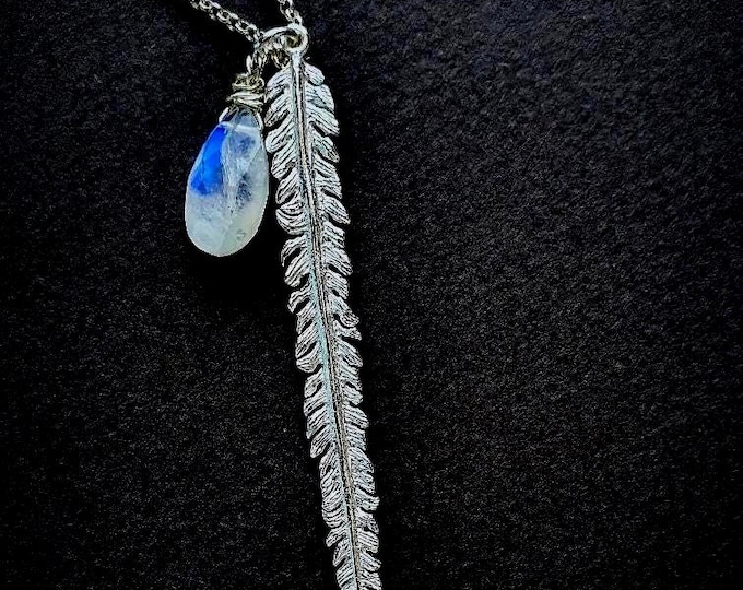 Rainbow Moonstone and Fern Pendant