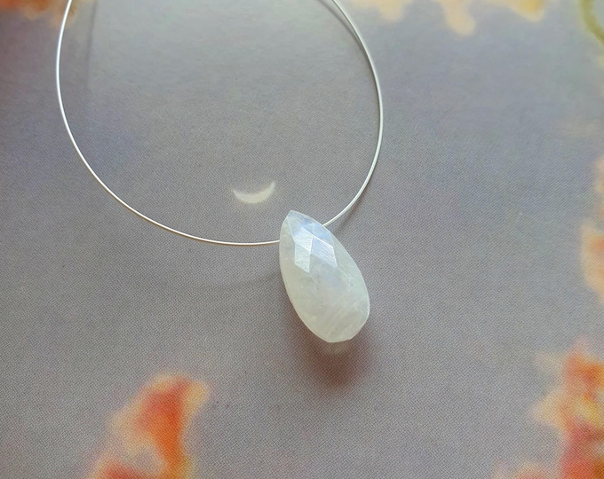 Rainbow Moonstone teardrop illusion necklace