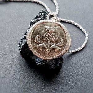 Scottish Thistle Pendant Necklace, Wax Seal Necklace, Antique Seal Jewelry