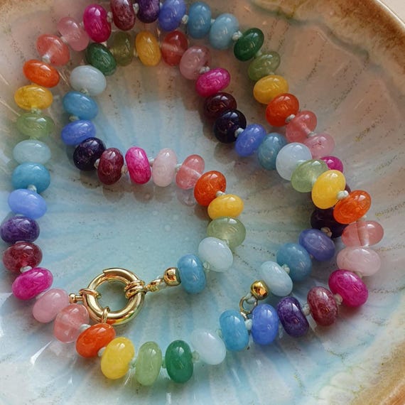 Rainbow Gemstone Hand Knotted Necklace