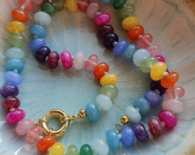 Rainbow Gemstone Hand Knotted Necklace