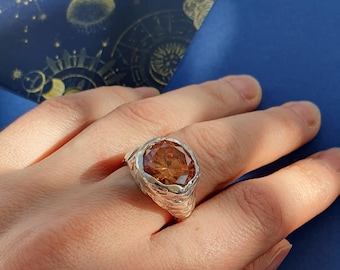Sunset Ring with Mandarin  Cubic Zirconia