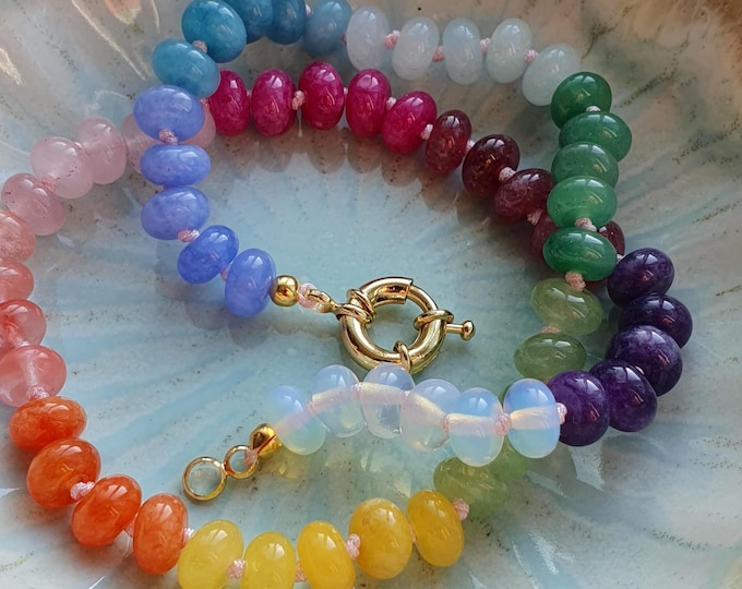 Rainbow hand-knotted beaded necklace