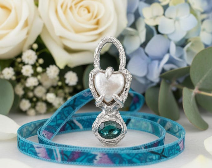 Blue Kyanite and Pearl Bridal Pendant