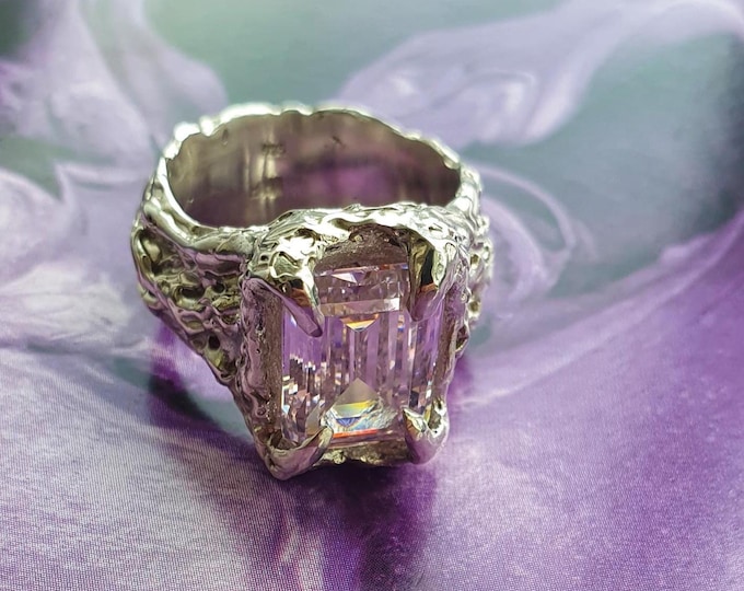 Featured listing image: Heavy Signet Ring with Pink Cubic Zirconia