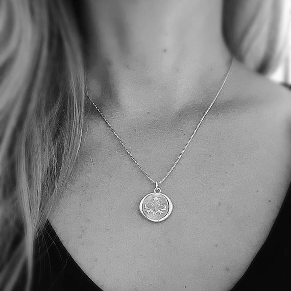 Antique inspired wax seal Thistle pendant