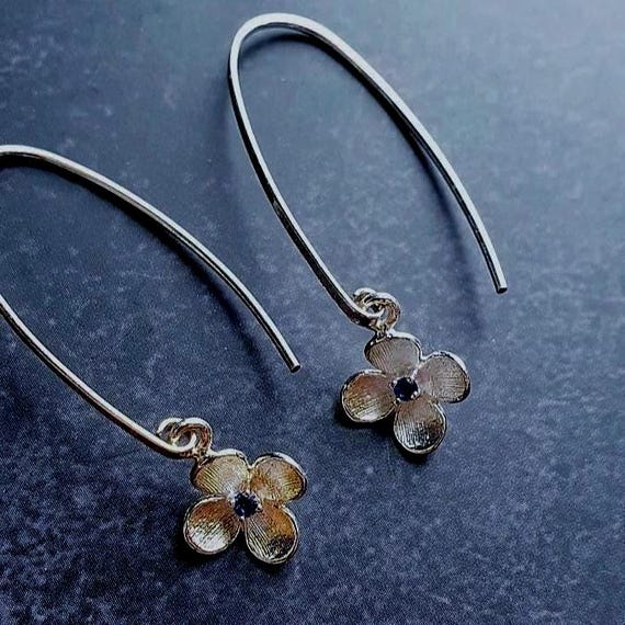 Blue Sapphire Flower Earrings