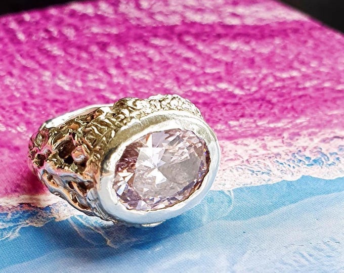 Heavy Signet Ring with Pink Cubic Zirconia
