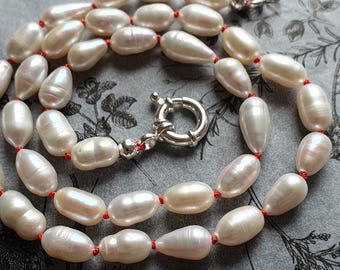 Hand Knotted White Pearl Necklace