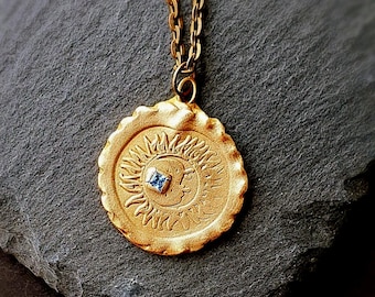 Waning Crescent Moon Necklace, Artisan Bronze Lunar Pendant, Boho Style Celestial Moon Jewelry, Special Gift for her