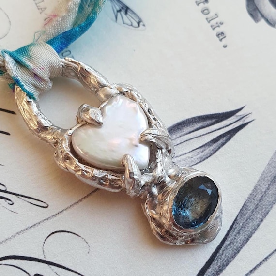 Pearl and Kyanite Pendant Necklace