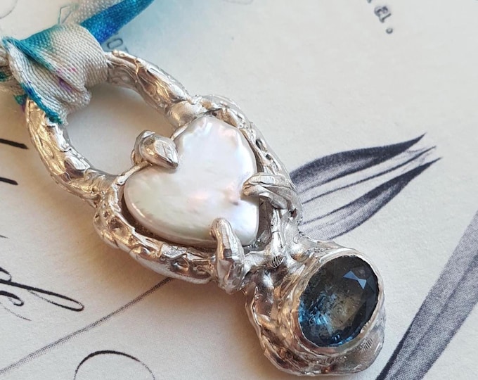 Featured listing image: Pearl and Kyanite Pendant Necklace