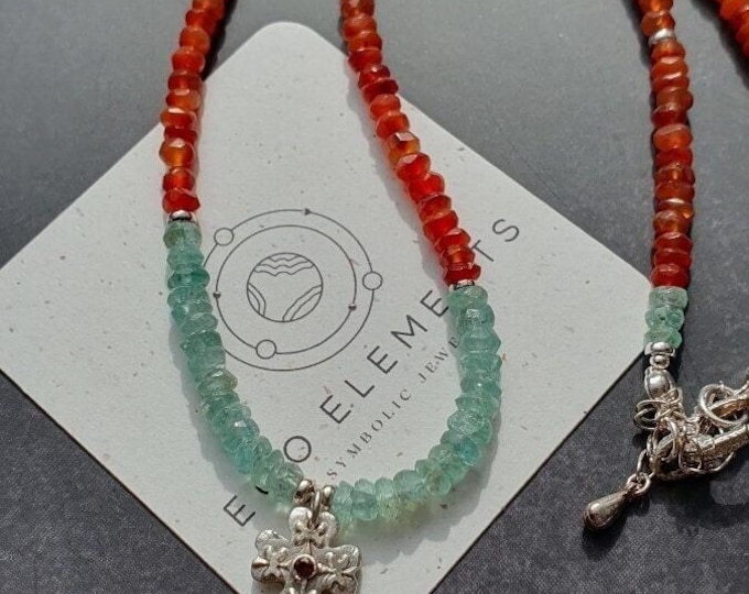 Carnelian and Apatite gemstone beaded necklace