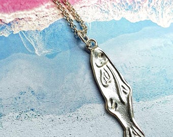 Sardine Fish Necklace, Sardine Pendant, Silver Sardine Necklace, Cute Sardine Charm Necklace, Unisex Pendant