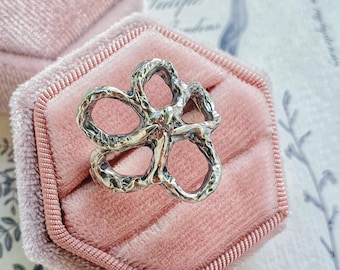 Flower Ring with Pink Cubic Zirconia, Size 7 US