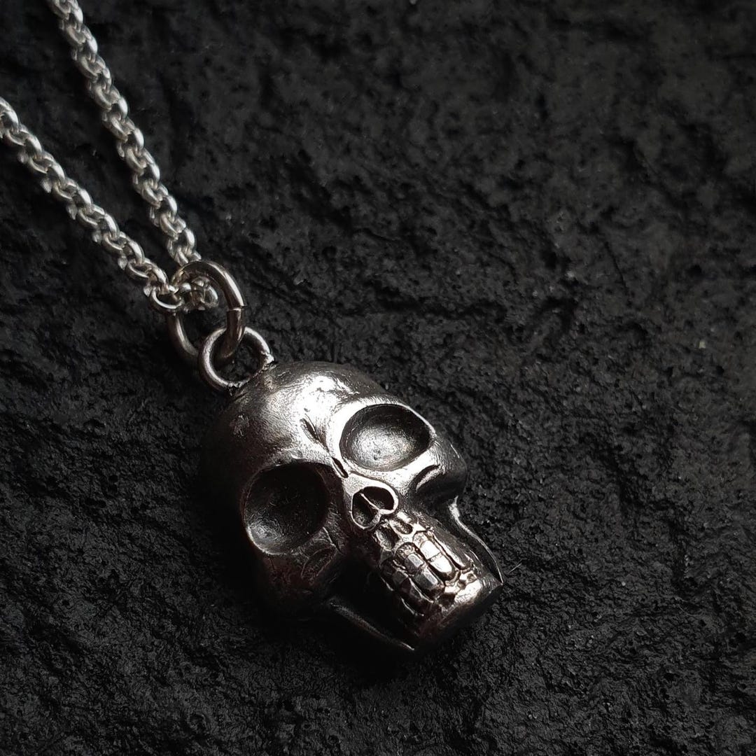 Skull Pendant Necklace, Memento Mori Silver Pendant, Skull Necklace ...