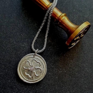 Lucky Talisman Clover Pendant, Wax Seal Clover Pendant, Four Leaf Wax Seal Necklace, Wax Seal Jewelry