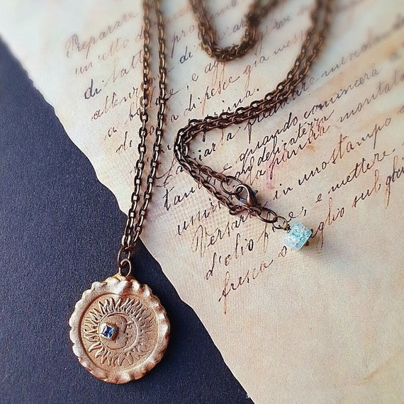 Waning Crescent Moon Necklace Artisan Bronze Lunar Pendant Boho