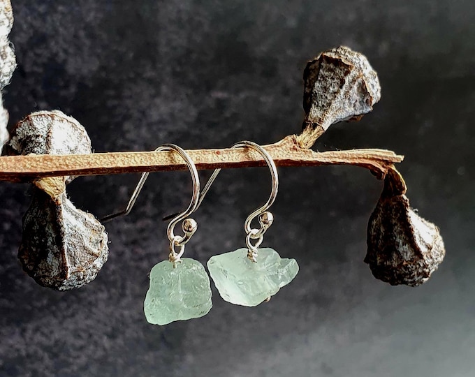 Raw Aquamarine Sterling Silver Earrings