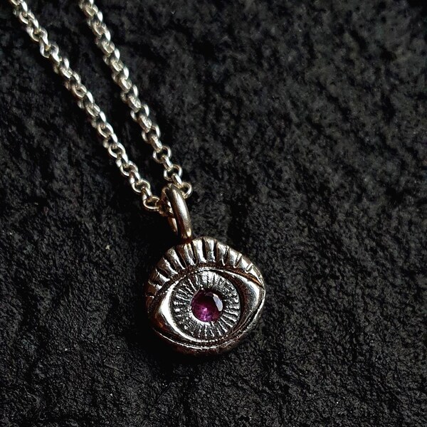 Evil Eye Amulet Necklace, Protection Silver Pendant Necklace, Witchcraft Talisman