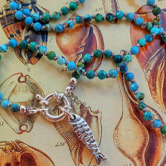 Hand-Knotted Turquoise Necklace with Sardine Pendant