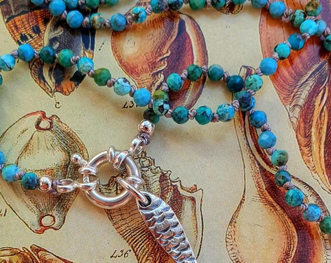 Hand-Knotted Turquoise Necklace with Sardine Pendant
