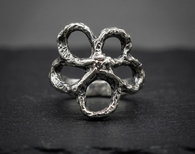 Flower Ring with Pink Cubic Zirconia, Size 7 US