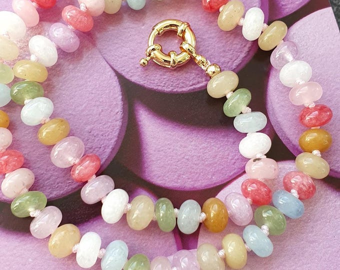 Pastel hand-knotted beaded necklace