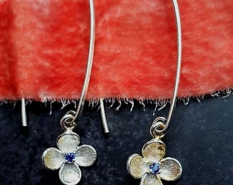 Blue Sapphire Flower Earrings