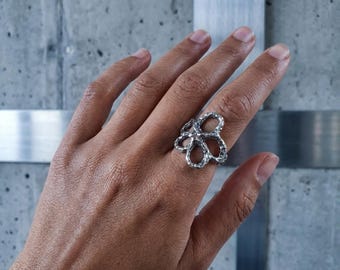 Flower Ring with Pink Cubic Zirconia, Size 7 US