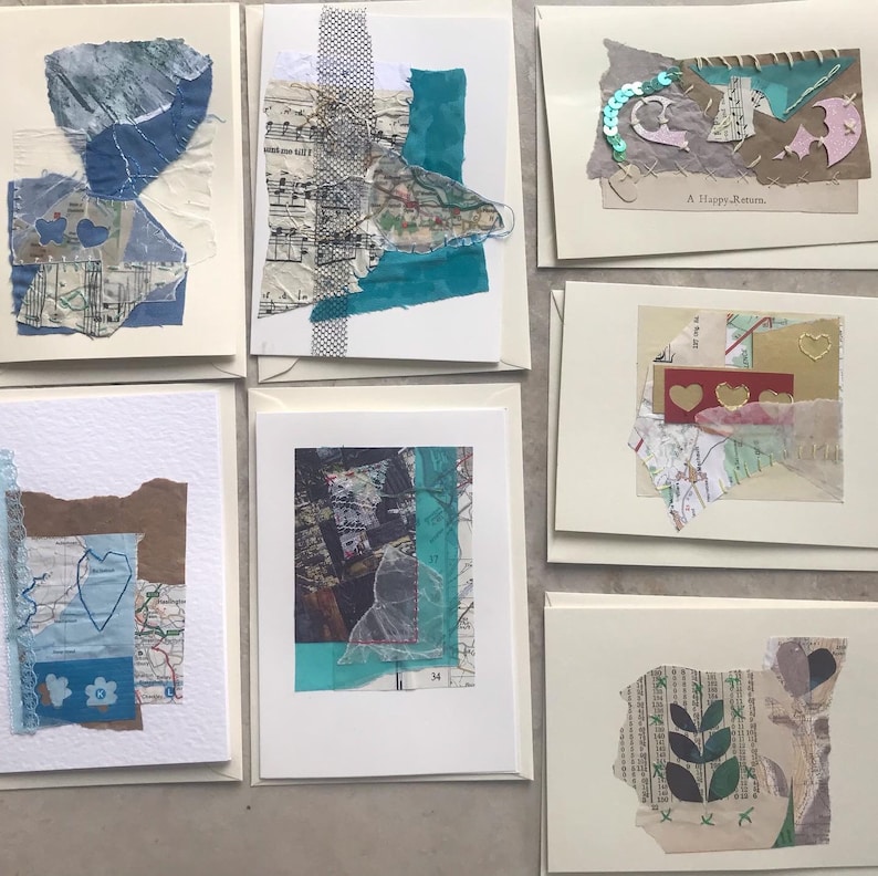 Handmade Paper Collage Greetings Cards Set of Four. Etsy