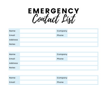 Emergency Contact List | Home Management | Sitters | Vacation Planning