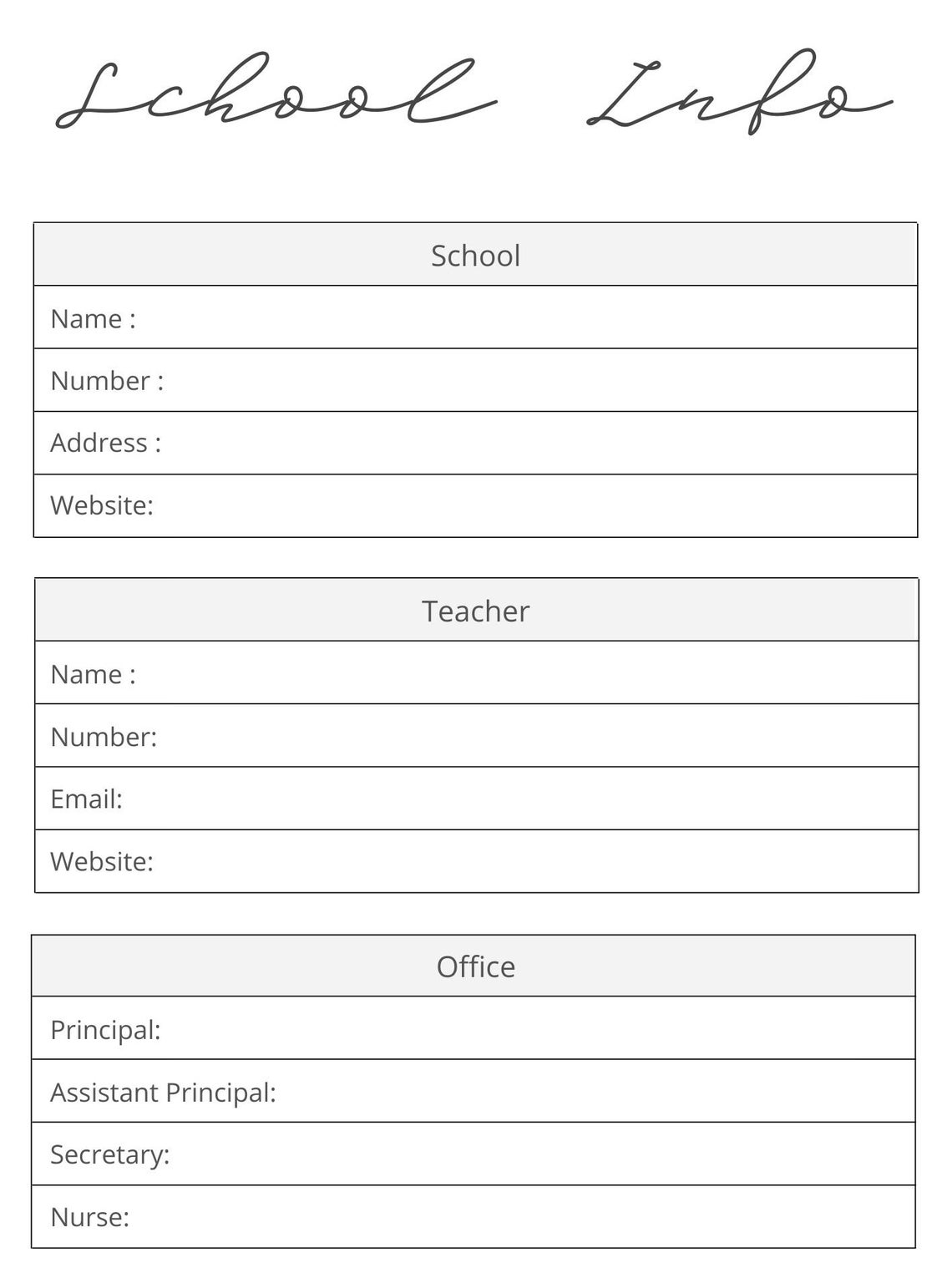 School Information Printable Binder (A4 Size) - Etsy