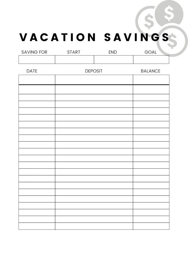 Vacation Savings Tracker Instant Download image 1