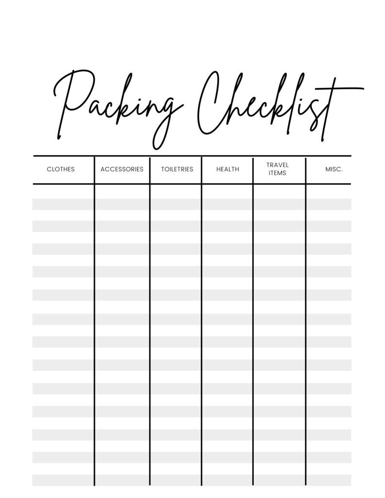 Packing Checklist Vacation Planning Instant Download image 1