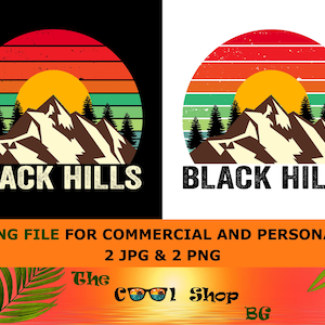 Black Hills vintage sublimatie png, Black Hills zonsondergang png-ontwerp, bergen bomen retro zonsondergang png, Black Hills png, Black Hills jpg