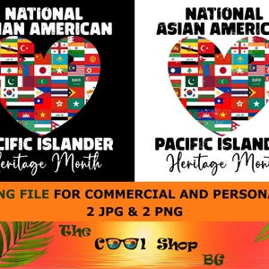 Asiatisk-amerikansk Stillahavsöboarens kulturarvsmånad PNG, AAPI-flagghjärtdesign, maj nationella AAPI-månadens sublimering digital nedladdning