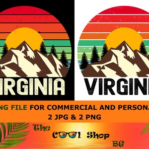 Retro Virginia Vintage Sublimation Png, Virginia Sunset Png Design, Mountains Trees Retro Sunset Png, Virginia Png, Virginia State Png