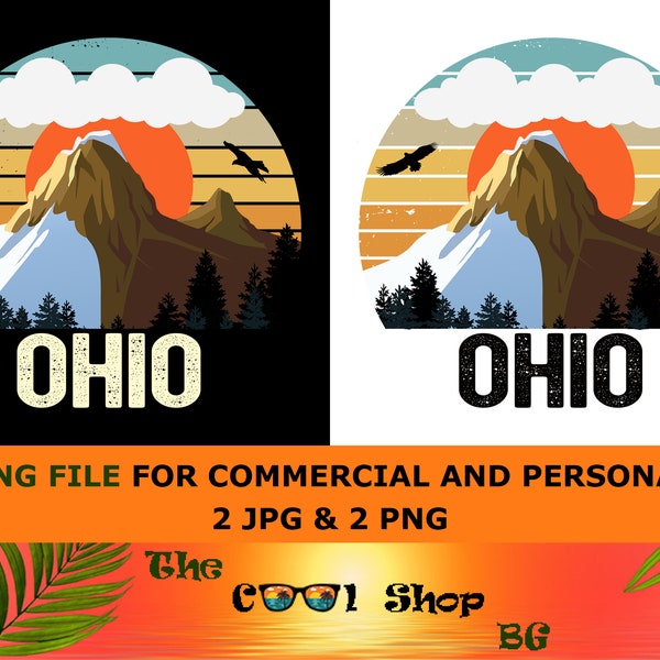 Retro Ohio Vintage Sublimation Png, Ohio Sunset Png Design, Mountains Trees Retro Sunset Png, Ohio Png, Ohio State Png