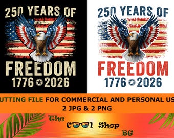 250 Anos de Liberdade 1776-2026 Águia-careca PNG, Design Patriótico do 250º Aniversário dos EUA, Estampa para Camiseta do Semiquincentenário, 4 de Julho Digital
