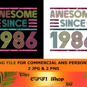 Awesome sinds 1986 verjaardag png, 40e verjaardag png, 40 jaar oude png, 1986 retro vintage png, 40 jaar oude verjaardagsshirt snijden png-bestand