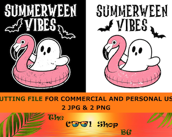 Summerween Vibes PNG, Halloween Sommer PNG, Lustiger Geister-Schwimmring Halloween-Trend im Sommer PNG, Gruseliger Flamingo-Poolgeist PNG für Cricut