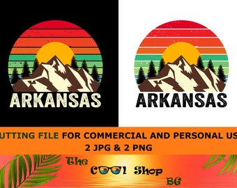 Retro Arkansas Vintage Sublimation Png, Arkansas Sunset Png Design, Mountains Trees Retro Sunset Png, Arkansas Png, Arkansas State Png