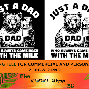 Just A Dad Who Always Came Back With The Milk Png, Gift For Dad Png, Retro Dad Bear Png, Funny Father’s Day Png, Dad Gift Png, Funny Dad Png